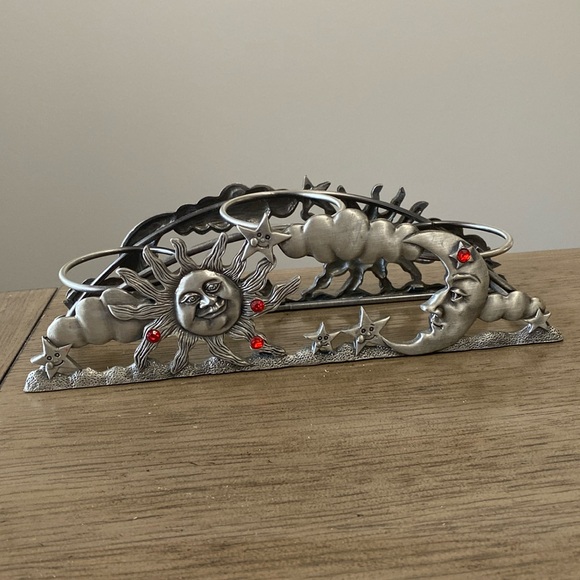 Vintage Spoontiques Pewter Metal 3 Votive Candle Holder Sun / Moon / Stars - Picture 1 of 8